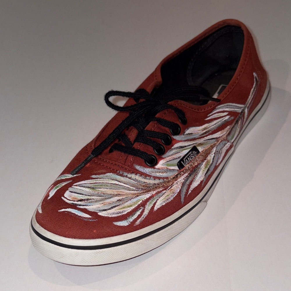 VANS🪶Women's Artistic Feather Painted Red Sneakers